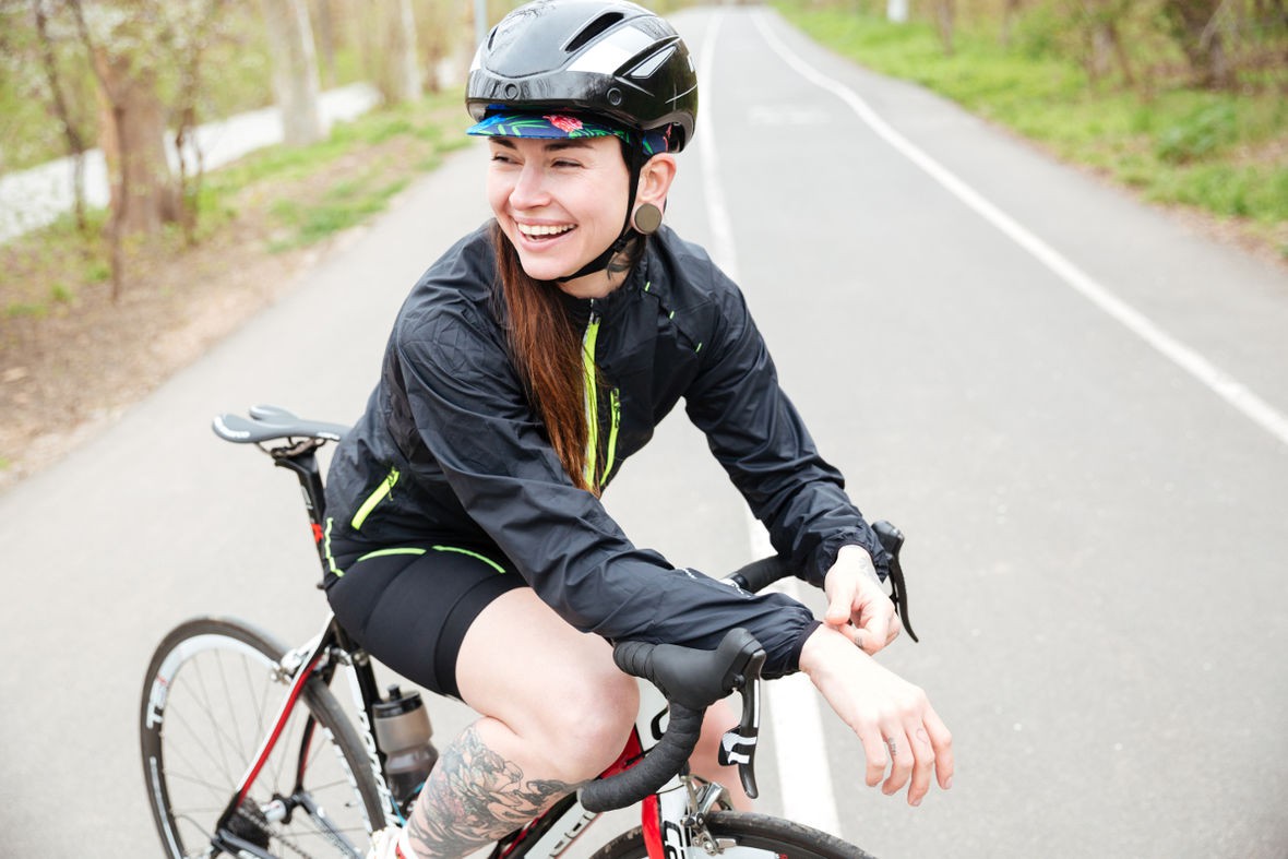 Female cyclist enjoying the slow life