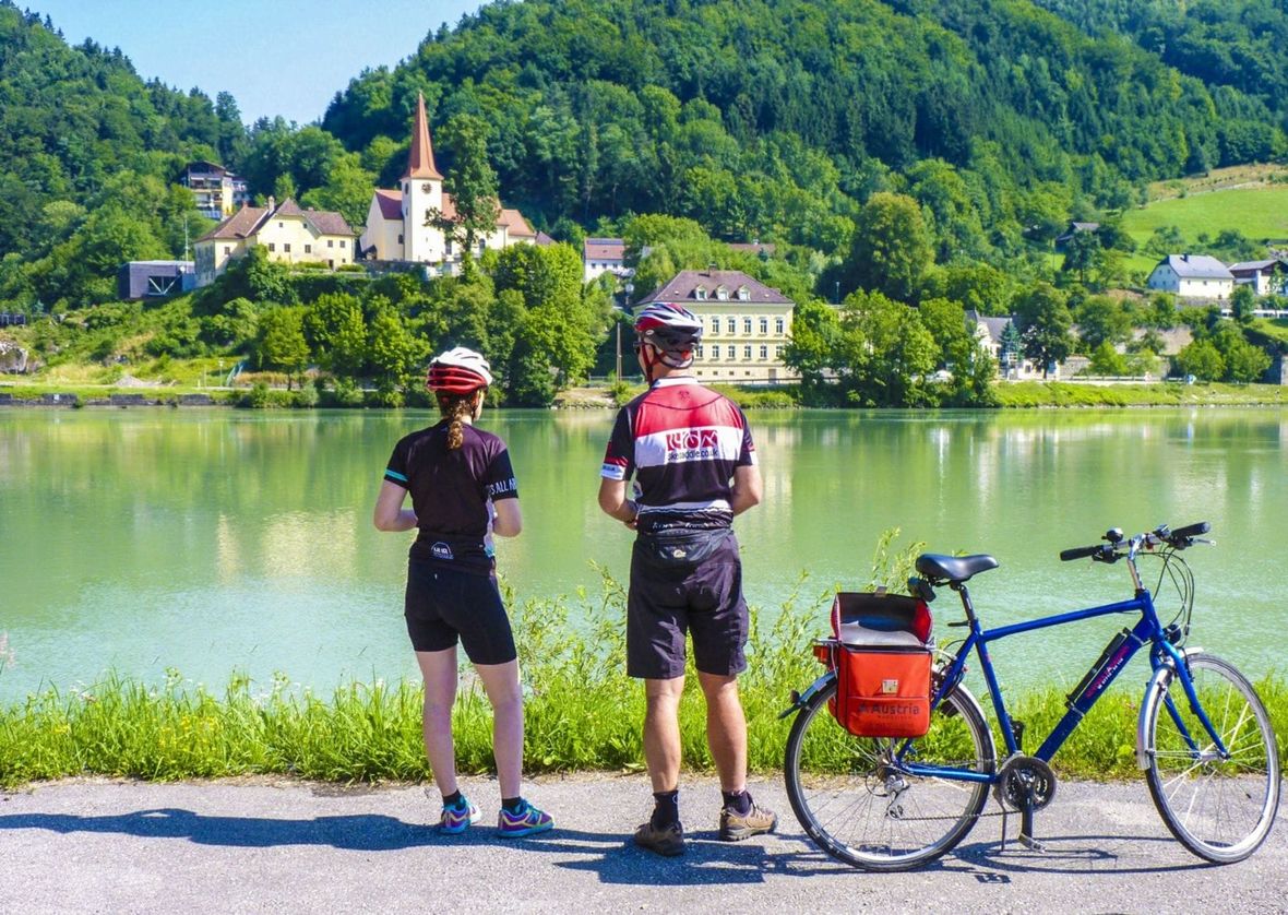 Cyclists by Danube River