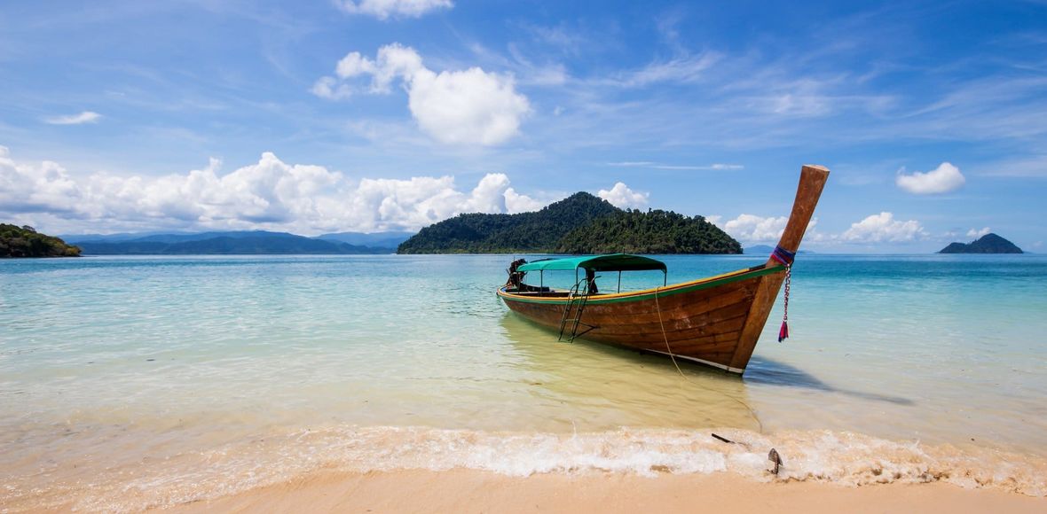 Wooden boat on the ocean.