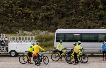 Minibus and cyclists