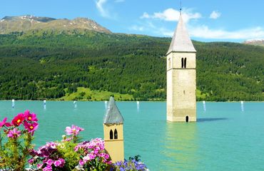 Sunken church in lake