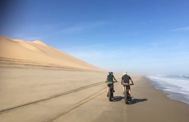Two cyclists riding through the coast