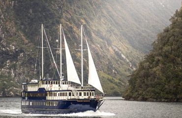 Luxury yacht on Doubtful Sound