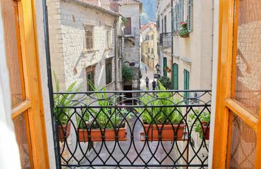 View from hotel room window on old narrow streets