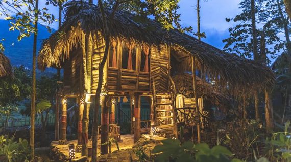 Nestled in the trees high above rice paddies, retreat to this cozy property after a day of activities