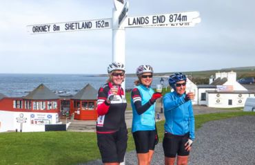 Cyclists at signpost