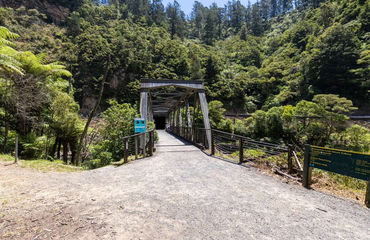 Entrance to a bridge with forested surrounds