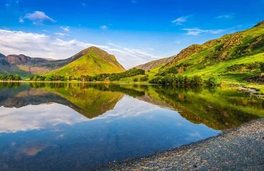 Landscape lake and hill photo