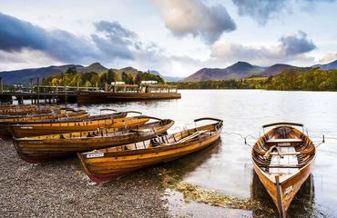 Row boats by the side of the lake