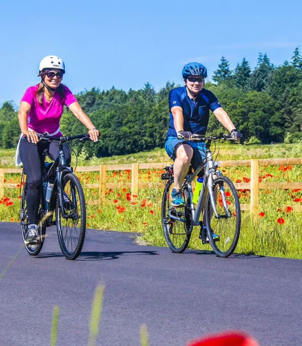 The majority of the route is paved, with a couple of short sections on hard-packed gravel