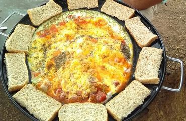 Large pan with food in