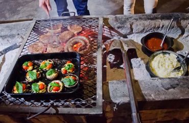 Outdoor grill with food