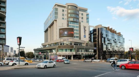 Just across the street from the train station, near Johannesburg's city center, the hotel offers 220 rooms and suites, each with free high-speed wireless internet, and other amenities