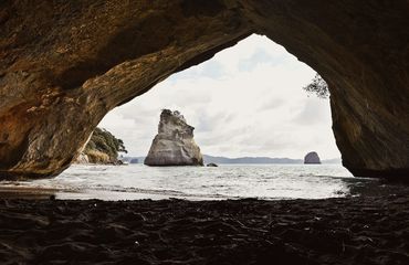 View of sea from cave