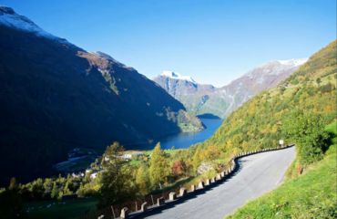 Road through the mountains and fjords