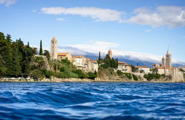 Historic Island with blue sea in forefront