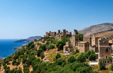Historic village on the side and top of a seaside hill