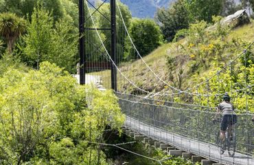 Cyclists crossing a bridge