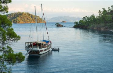 Wooden boat on calm water
