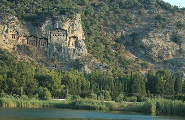Ancient sites carved into cliff face