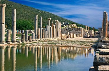Historic ruin with water all around