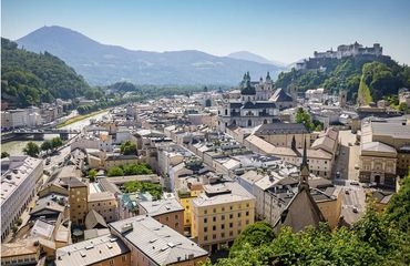 Town aerial view in amongst green mountains