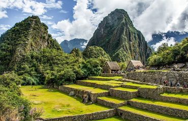 Quintessential Peru landscape with rocky mountains and green terraces
