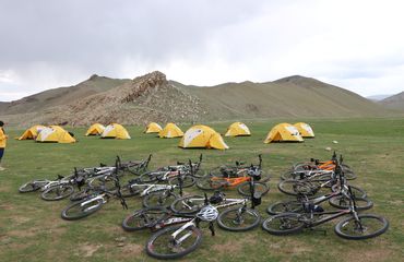 Tents and bikes in Mongolia wilds