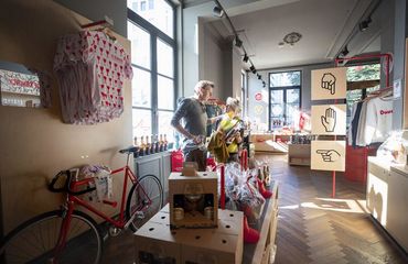Two people in a store