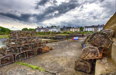 Crab pots and fishing equipment in village
