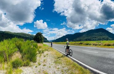 Road cyclists on sunny road