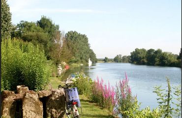 Bicycle parked beside the river
