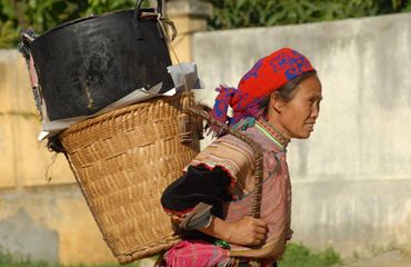 Local Vietnamese woman with basket on back