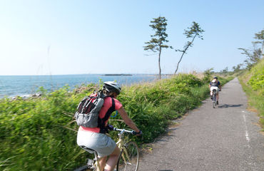 Cyclists by the coast