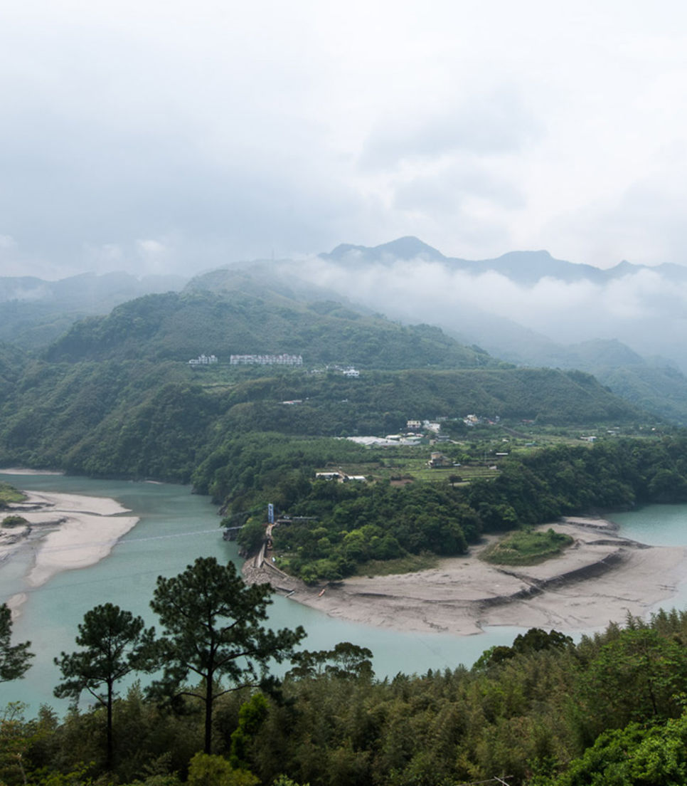 See beautiful river vistas along the route through the mountains of Taiwan