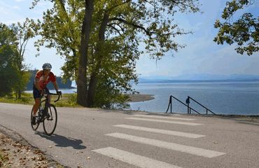 Cycling next to Lake Champlain