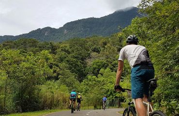 Cyclists on rough road