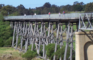 Cycling across trestle bridge
