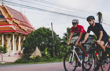 Cycling next to a temple