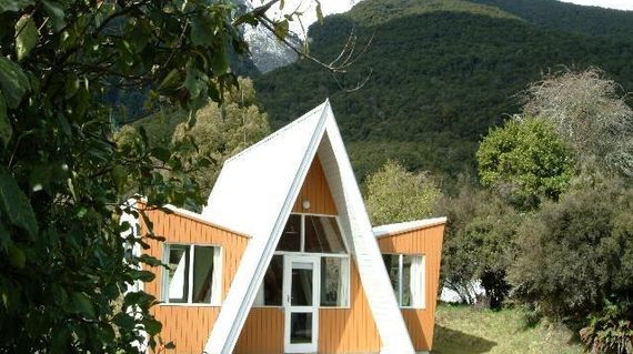 Tucked in under Mt Shrimpton, this accommodation with its unique A frame structure is along the borders of Mt Aspiring World Heritage National Park