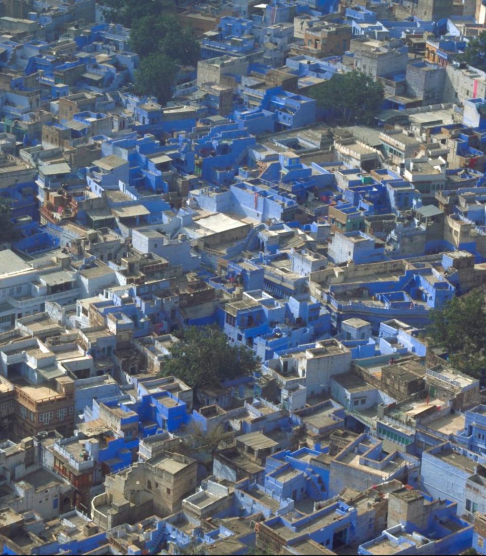 Brahmin houses painted blue to identify them
