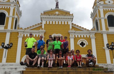 Cyclists in front of Church