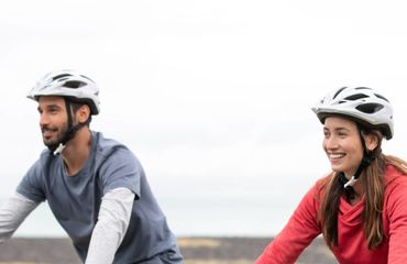 Cyclists smiling