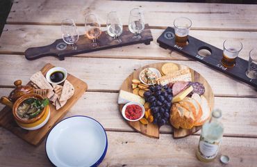 Platters of food and drink paddles