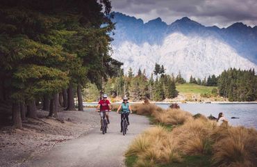 Cycling next to lake